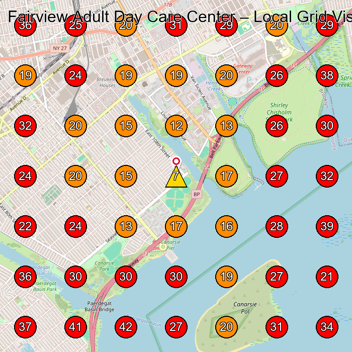 Fairview Adult Day Care Center GeoGrid visibility map for Nursing Home in Brooklyn